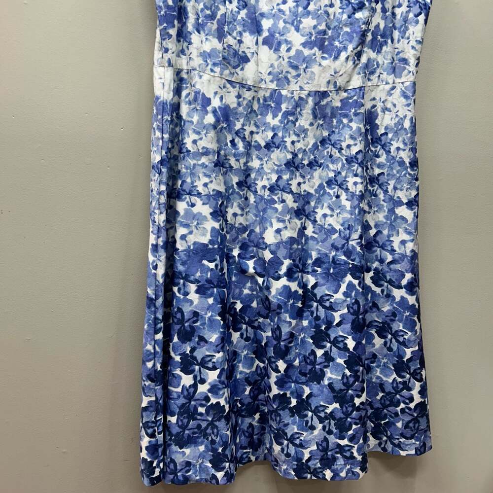 Talbots Blue Floral Watercolor Cotton Sleeveless Fit & Flare Dress - Picture 4 of 13